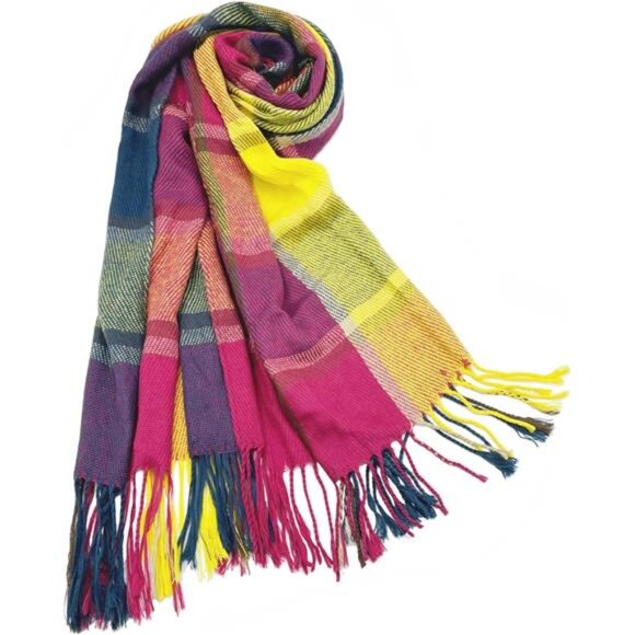 Womens Winter Scarf Plaid Cashmere Feel Long Blanket Shawl Wrap Oversized Warm - Picture 4 of 7